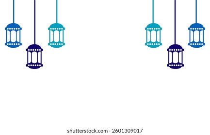 Ramadhan flat design. Ramadhan lamp various blue colour clip art vector illustration. Border eid lantern ornament illustration