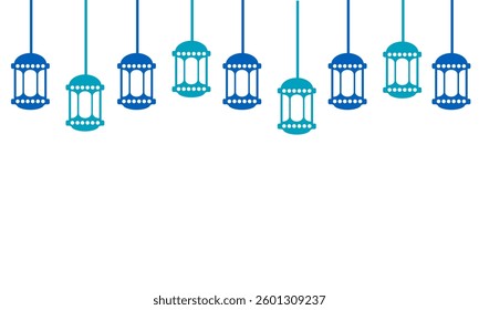 Ramadhan flat design. Ramadhan lamp various blue colour clip art vector illustration. Border blue eid lantern ornament illustration