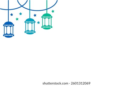 Ramadhan flat design. Ramadhan lamp various blue colour clip art vector illustration. Header border blue colour eid lantern with star ornament illustration