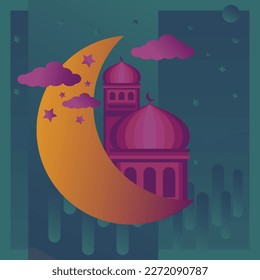 Ramadhan Greeting Flat Poster illustration perfect for Eid card background,wallpaper,web,book,etc
