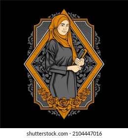 ramadhan hijab girl illustration with awesome background