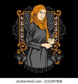 ramadhan hijab girl illustration with awesome backgrounds