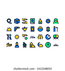 ramadhan icon set colorfull filled line