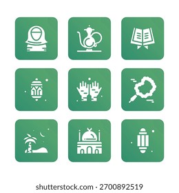 Ilustración de conjunto de iconos de Ramadán. Ilustración de icono de Vector