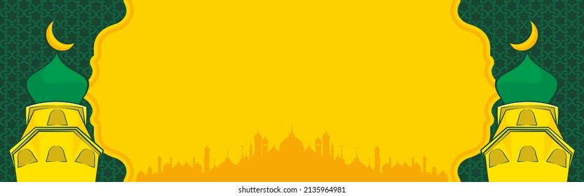 Ramadhan iftar yellow and green with mosque decorative background vector