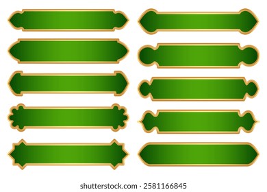 Ramadhan Islamic frame. Green shape with golden border for badge banner and text box. Vector background element with oriental Muslim traditional pattern for sale template and vintage flyer