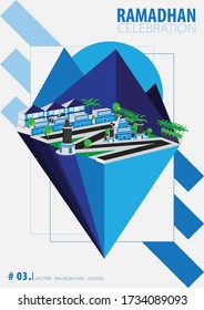 Diseño de vectores azul isométrico Ramadán