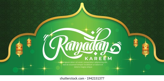 The Ramadhan Kareem background with a combination of green gradations and ornaments makes an elegant blend