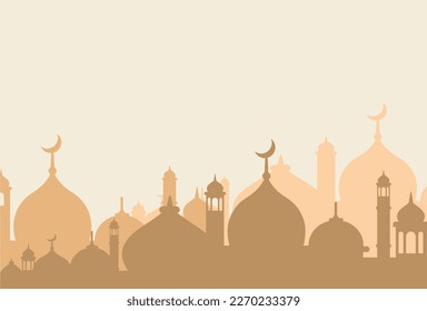 Ramadhan kareem background illustration with mosque simple drawn islamic cover