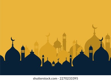 Ramadhan kareem background illustration with mosque yellow color for banner template islamic