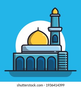 Ramadhan Kareem Blue Mosque Vector Illustration. Holy Ramadhan Flat Cartoon Icon Style.