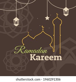 ramadhan kareem brauner Hintergrund mit islamischer Verzierung und Moschee-Linie