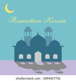 Ramadhan Kareem and Crescent Background Blue