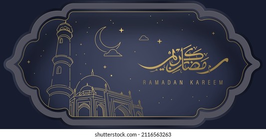 Ramadhan Kareem Design with Mosque Line Art Background Vector illustration