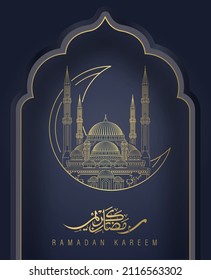 Ramadhan Kareem Design with Mosque Line Art Background Vector illustration