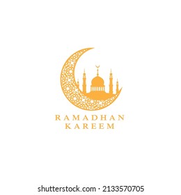 ramadhan kareem eid al fitr islamic mosque crescent moon islamic ornament logo vector icon symbol illustration design