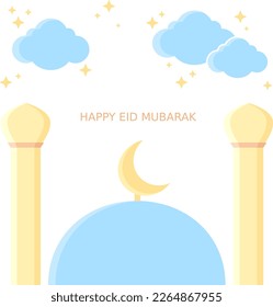 Ramadhan kareem, eid mubarak vector illustration. Mosque with pastel color vector suitable for greeting cards or poster.