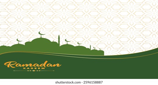 Ramadhan kareem golden mosque festival background design, modern luxury islamic ramadhan kareem background with seamless pattern ornament design decoration