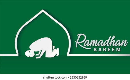 ramadhan kareem greeting card, ramadhan kareem islamic illustration, ramadhan kareem logo, ramadhan kareem on beautiful color, isolated on 
mosque monument with people who are pleading to the Almighty