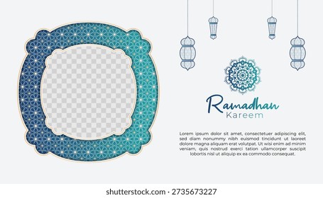 Ramadhan Kareem Greeting Card Template with Ornate Islamic Frame