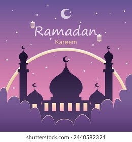 
Ramadhan Kareem Grußdesign mit Moschee Dekorationen und Laternen