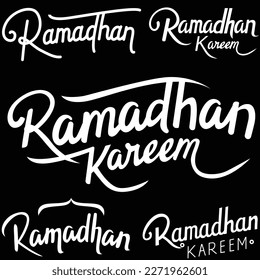 Ramadhan kareem hand lettering with black background. Set of ramadhan celebration typography