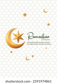 ramadhan kareem illustration with white background, beauty of moon star golden, vector illustration