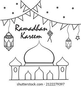 Ramadhan kareem islamic background template, design crescent moon, mosque, masjid, vector for eid and ramadhan, eid al fitar, eidulfitar, eid 2022, ramadhan 2022, ramadhan greetings, ramzan mubarak