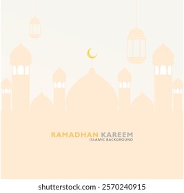 ramadhan kareem. islamic greetings ramadan kareem card design background with lanterns and crescent moon. vector illustration.



