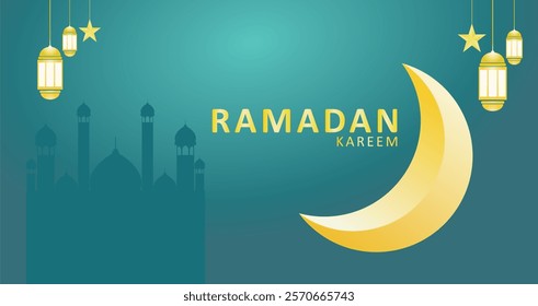 ramadhan kareem. islamic greetings ramadan kareem card design background with lanterns and crescent moon. vector illustration.