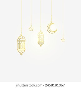 Ramadhan kareem logo design with hanging arabic traditional lantern lamp line art vector illustration