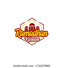 Plantilla de logotipo Ramadhan Kareem para actividades islámicas, evento en diseño conceptual de color amarillo y rojo