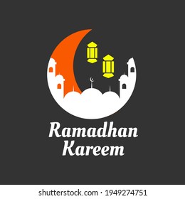 Ramadhan kareem mosque logo design and dark background. Vector illustration