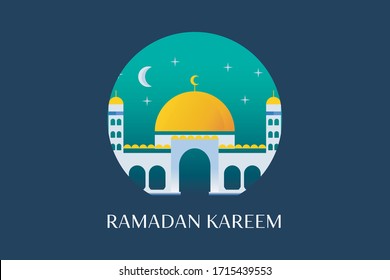 ramadhan kareem mosque vector and green circle simple flat vector mosque for blue background ramadan