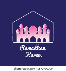 Ramadhan Kareem or Ramadhan Mubarak greeting card and dark blue background - Vector Illustration