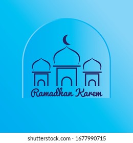 Ramadhan Kareem or Ramadhan Mubarak greeting card and blue background - Vector Illustration