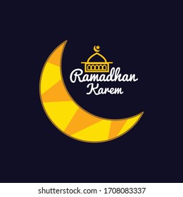 Ramadhan Kareem or Ramadhan Mubarak greeting card and dark blue background - Vector Illustration