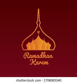 Ramadhan Kareem or Ramadhan Mubarak greeting card with mosque minarets and brown background - Vector Illustration