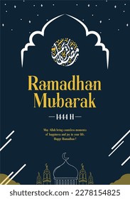 ramadhan kareem, mubarak poster vector template design blue background