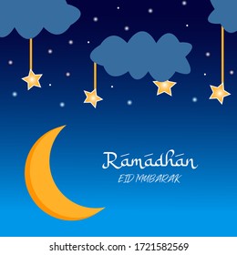 Ramadhan Kareem set of posters or invitations design. Stars and moon on gold and blue background. Vector illustration. Congratulations!