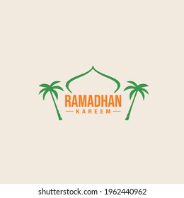 Ramadhan kareem vector background and textures illustration with palm trees and mosque silhouette perfect for Ramadhan greeting