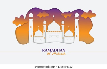 Ramadhan Kareem vector design islamic greeting poster. Paper cut art