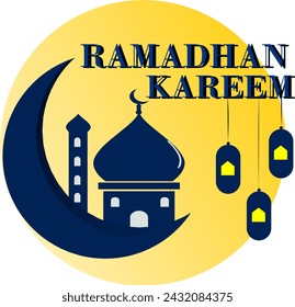 Ramadhan Kareem vector illustration image. 
image of a mosque, moon and lanterns