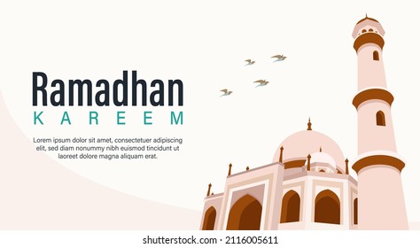 Ramadhan Kareem Vector Illustration with Mosque in the Background