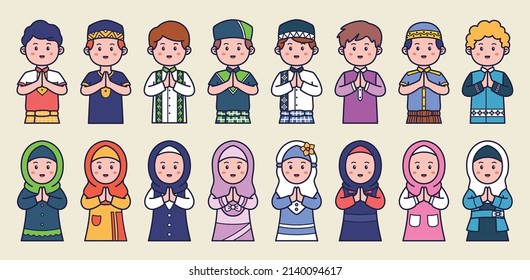 ramadhan kid character set vector illustration