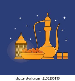 Linterna Ramadhan, tetera, dibujos animados de iconos Ilustración objeto aislado