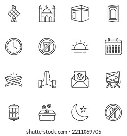 Ramadhan Line Icon Set Vector