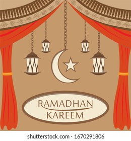 Ramadhan month. illustration of curtains, lanterns, moon stars, greeting cards and backgrounds.