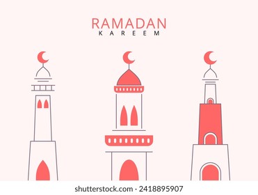 Ramadhan month. Islamic line art template for wallpaper design. Poster, template, social media, banner. vector illustration.