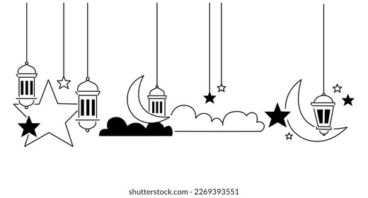 Ramadhan month. set of line art icons, Islamic for social media design pictures, line art, icons, media banners. vector illustration.